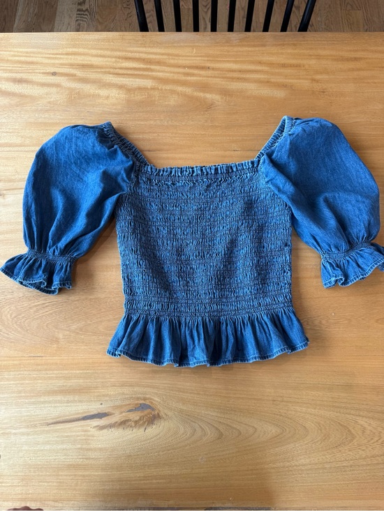 GAP Tops - GAP Blue Smocked Puff Sleeve Peasant Top